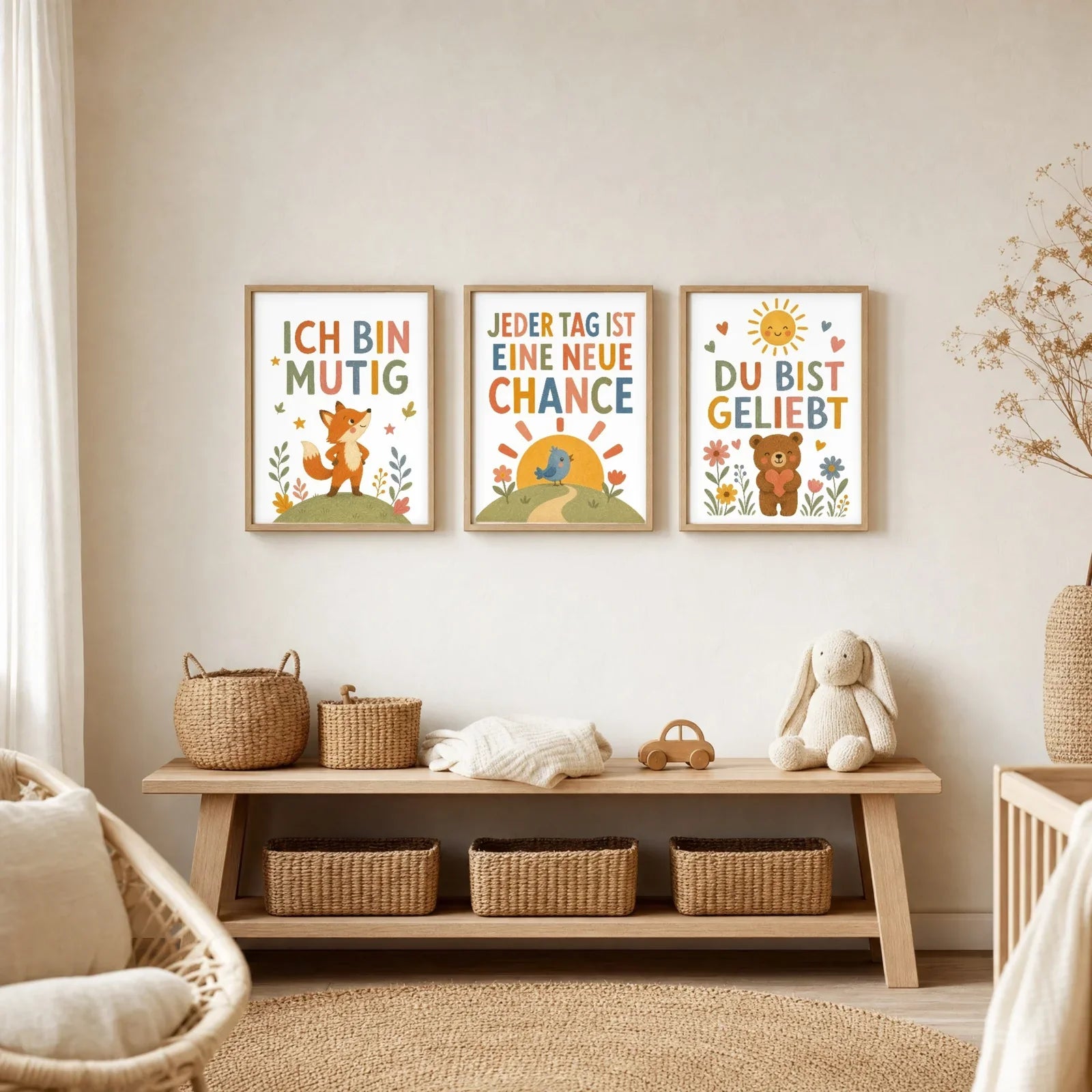 Affirmationsposter Kinderzimmer Bär Du bist geliebt, im Jungenzimmer