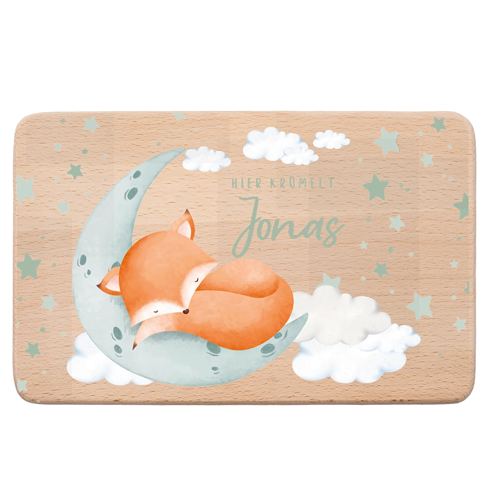 Schneidebrett Holz personalisiert - Baby Fuchs