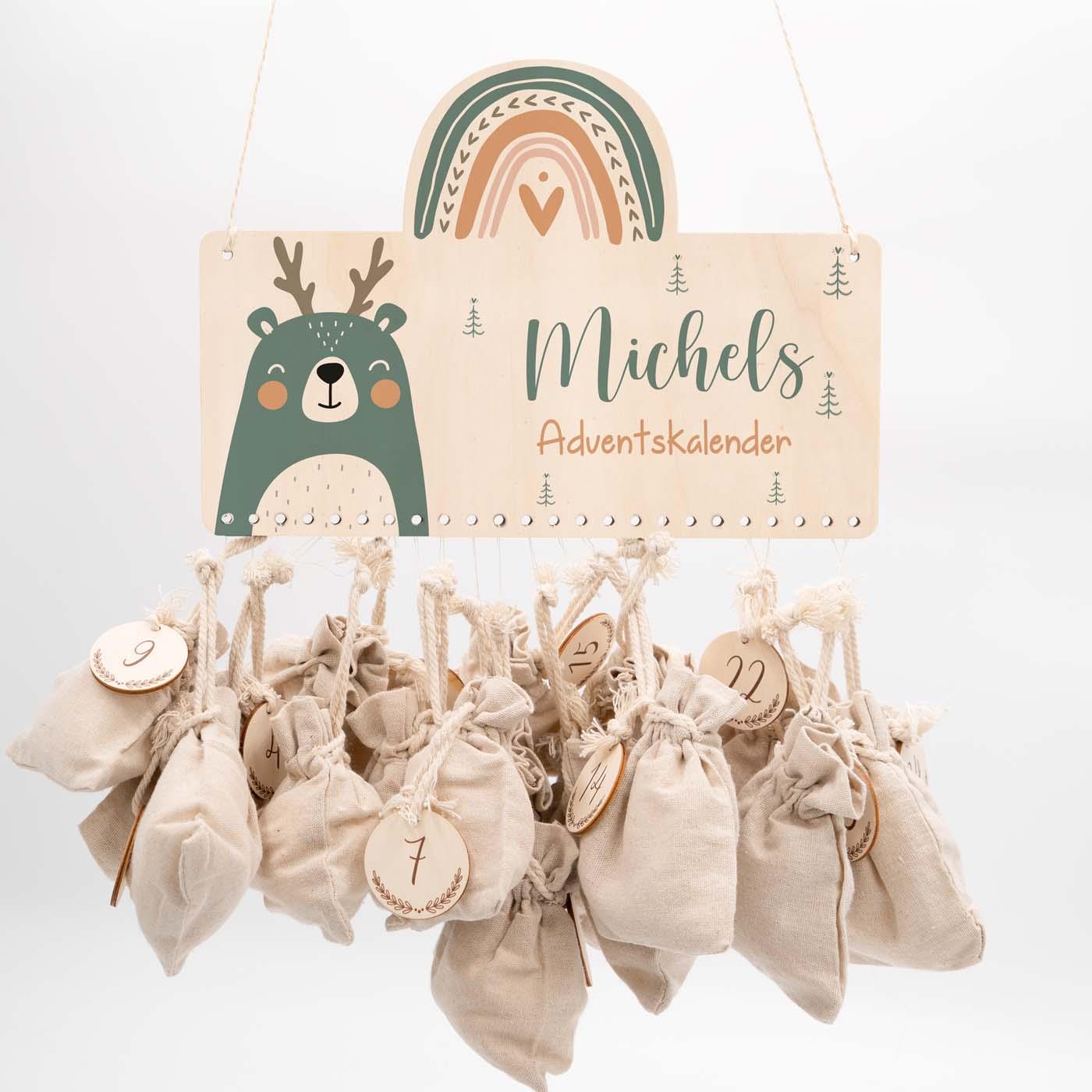 handcrafted advent calendar with personalized rainbow engraving