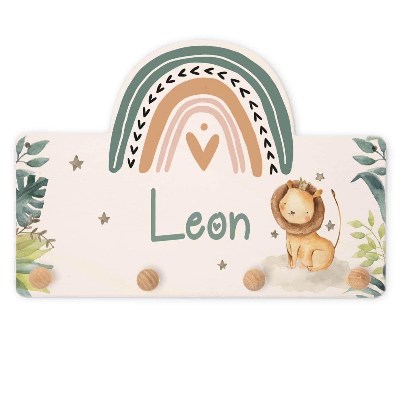 engraved coat rack with rainbow and lion