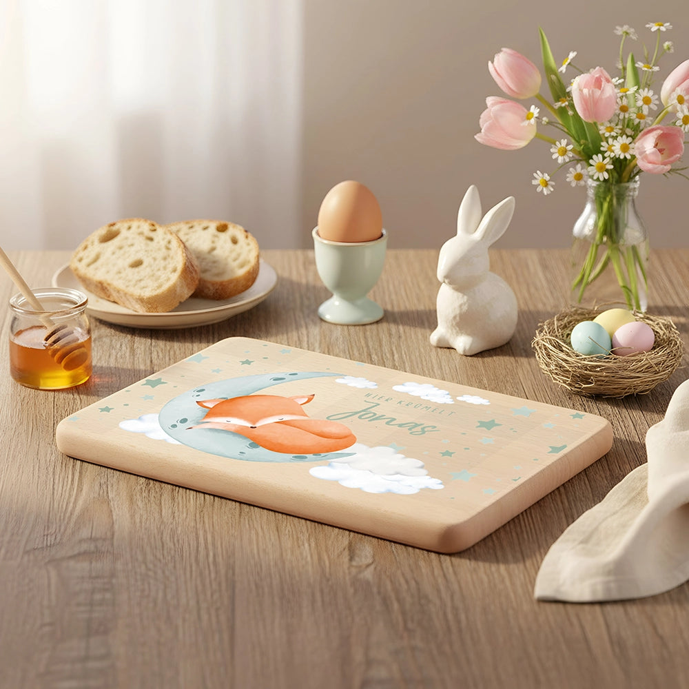 Schneidebrett Holz personalisiert - Baby Fuchs