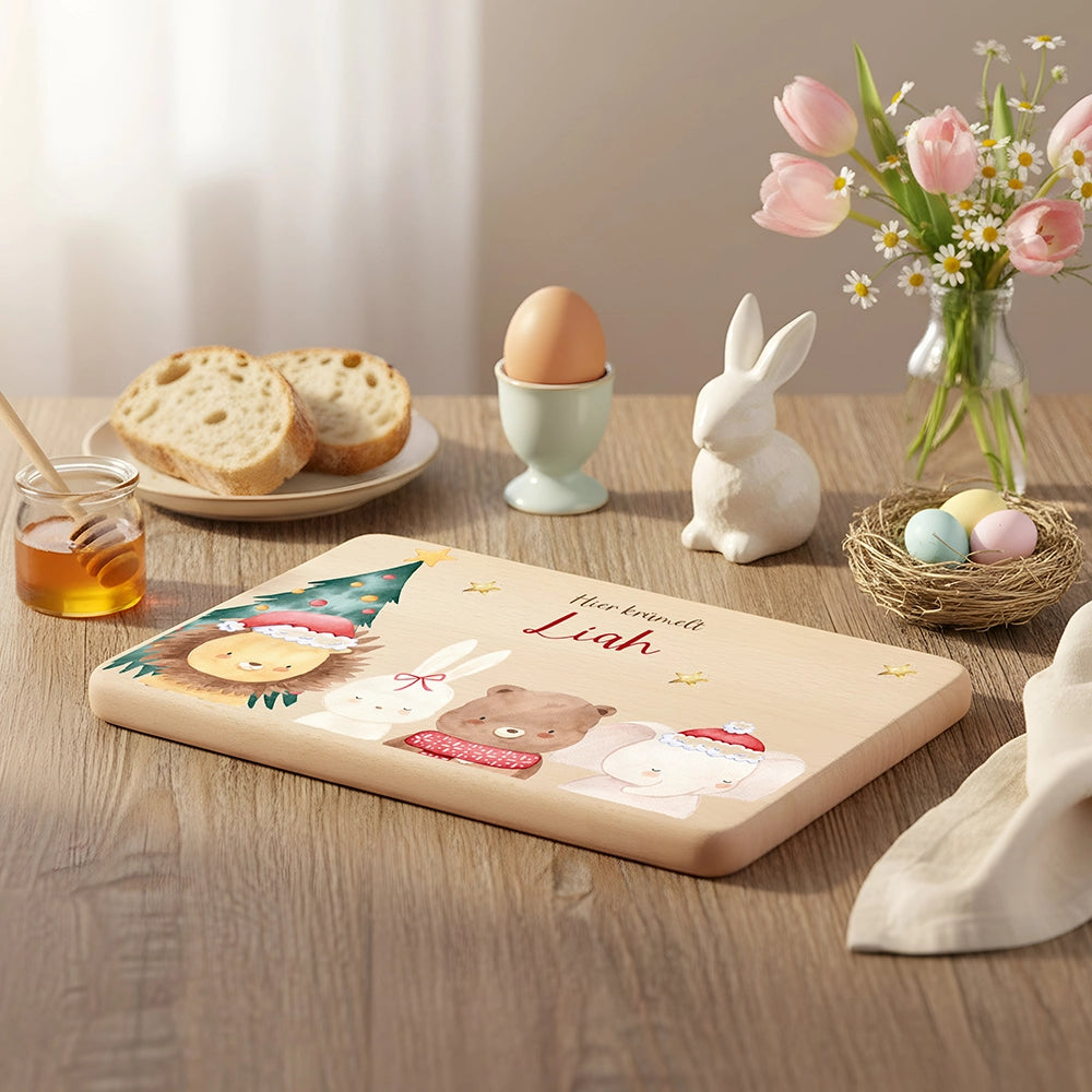 Frühstücksbrettchen Weihnachten mit weihnachtlichem Tiertrio - Geschenk Weihnachten