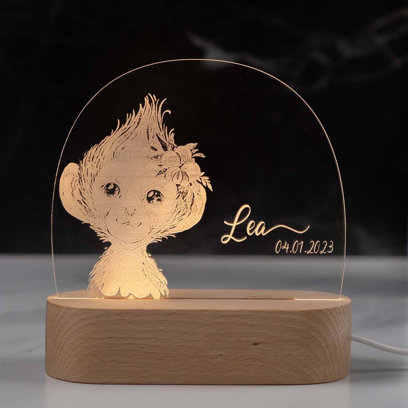 Personalisierte Nachtlampe für Kinder - Baby Affe - Name und Geburtsdatum