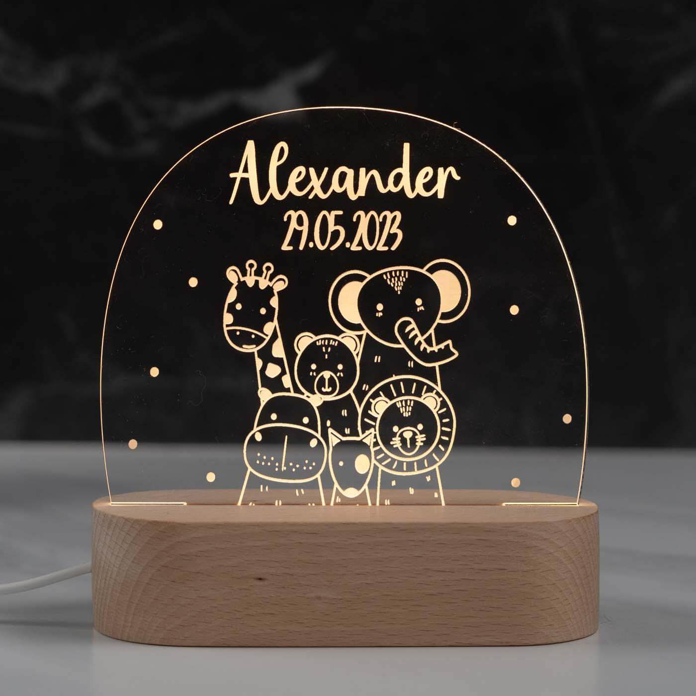 nachtlampe mit tierfreunde motiv und individuellem namen