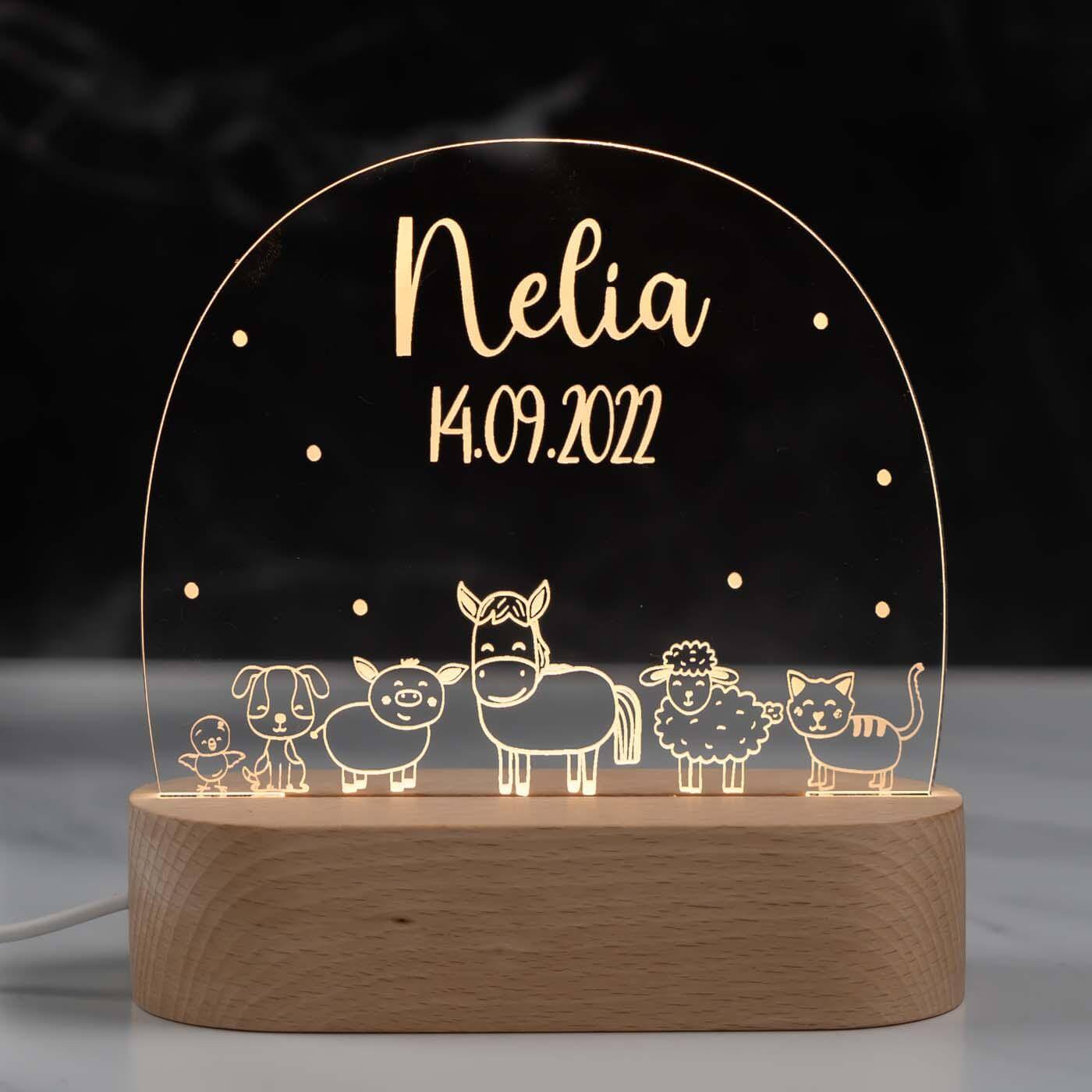 Personalisierte Nachtlampe für Kinder - Bauernhof - Name und Geburtsdatum