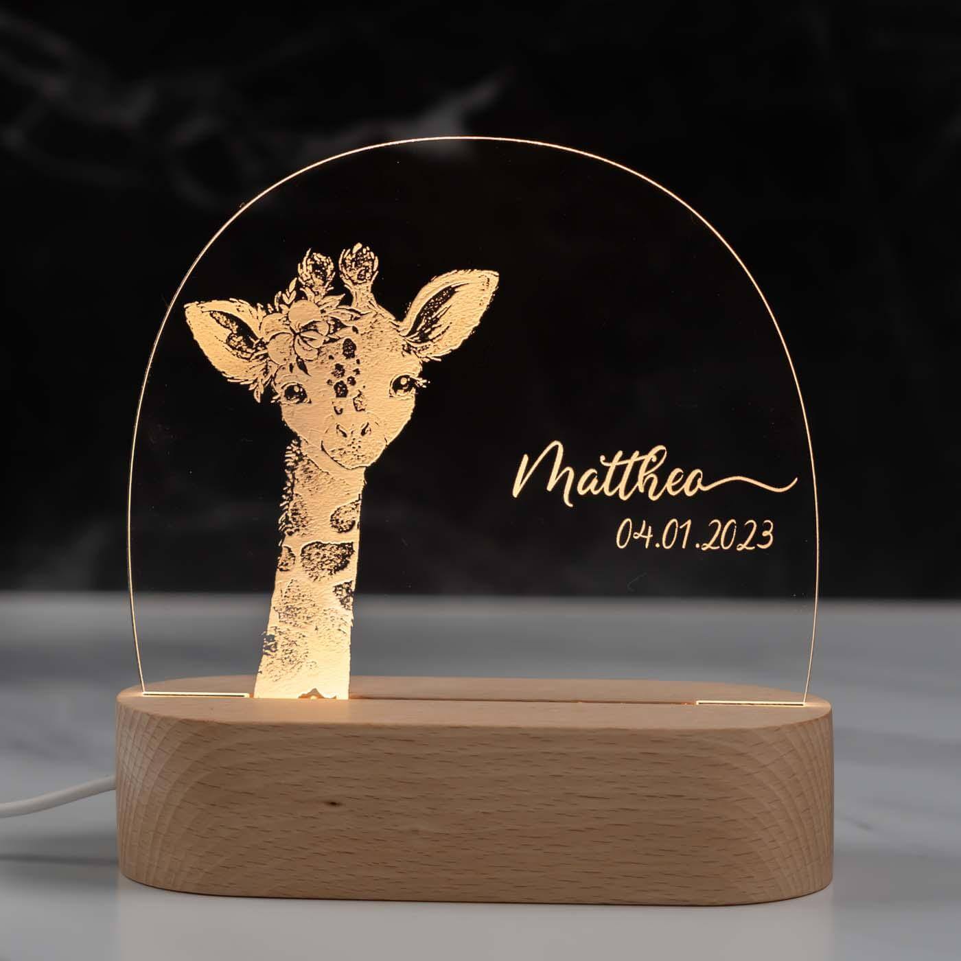 Personalisierte Nachtlampe für Kinder - Girafe - Name und Geburtsdatum