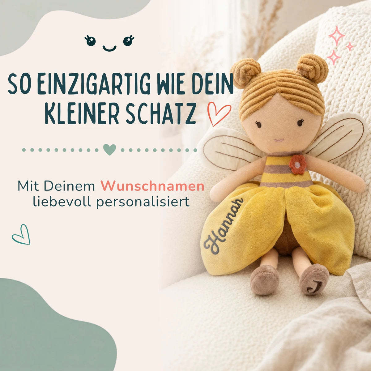 Jollein Stoffpuppe Fee personalisiert Honig
