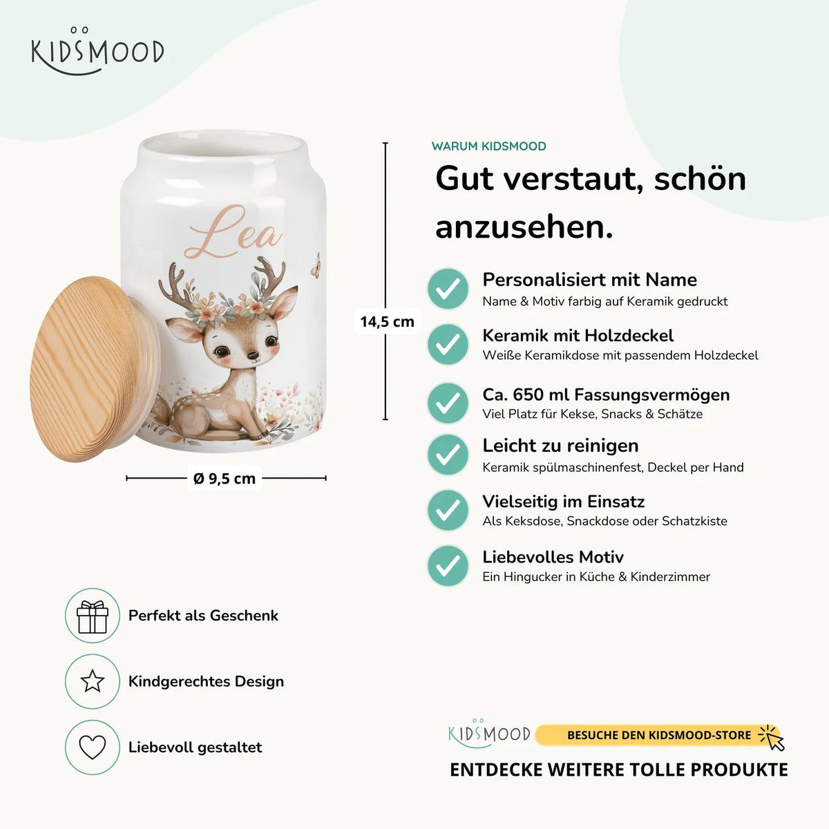 Personalisierbare Keksdose mit Name - Baby Hirsch