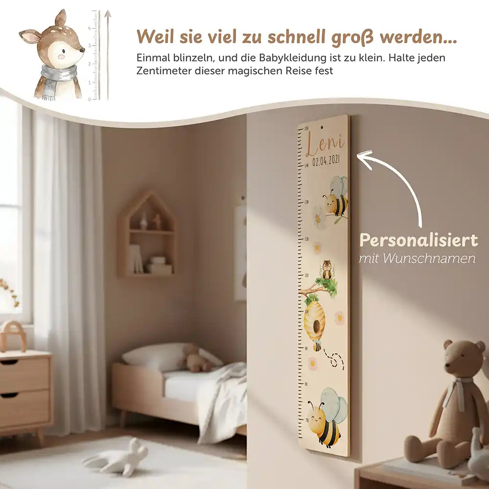 Messlatte Kinder Holz & Aluverbund - Bienen