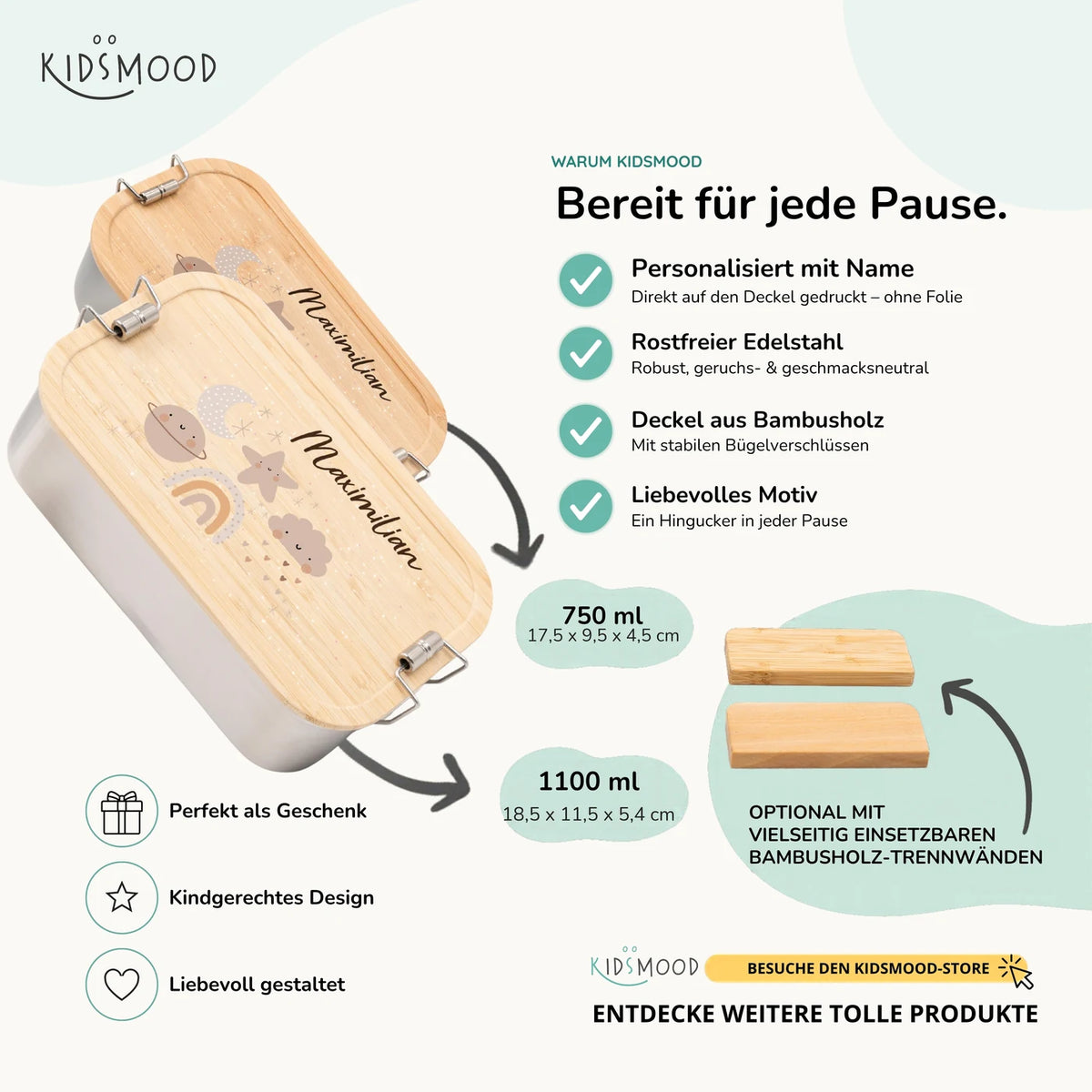 BrBrotdose Kinder personalisiert - Mond Wolke Stern Regenbogen