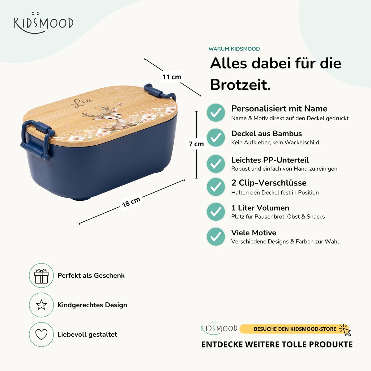 Brotdose Kinder personalisiert, Rehkitz Geweih