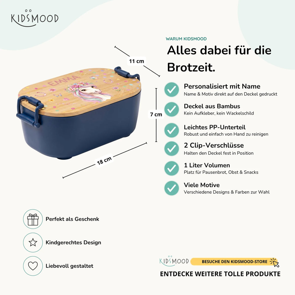 Brotdose Kinder personalisiert, Einhorn Blumenkranz