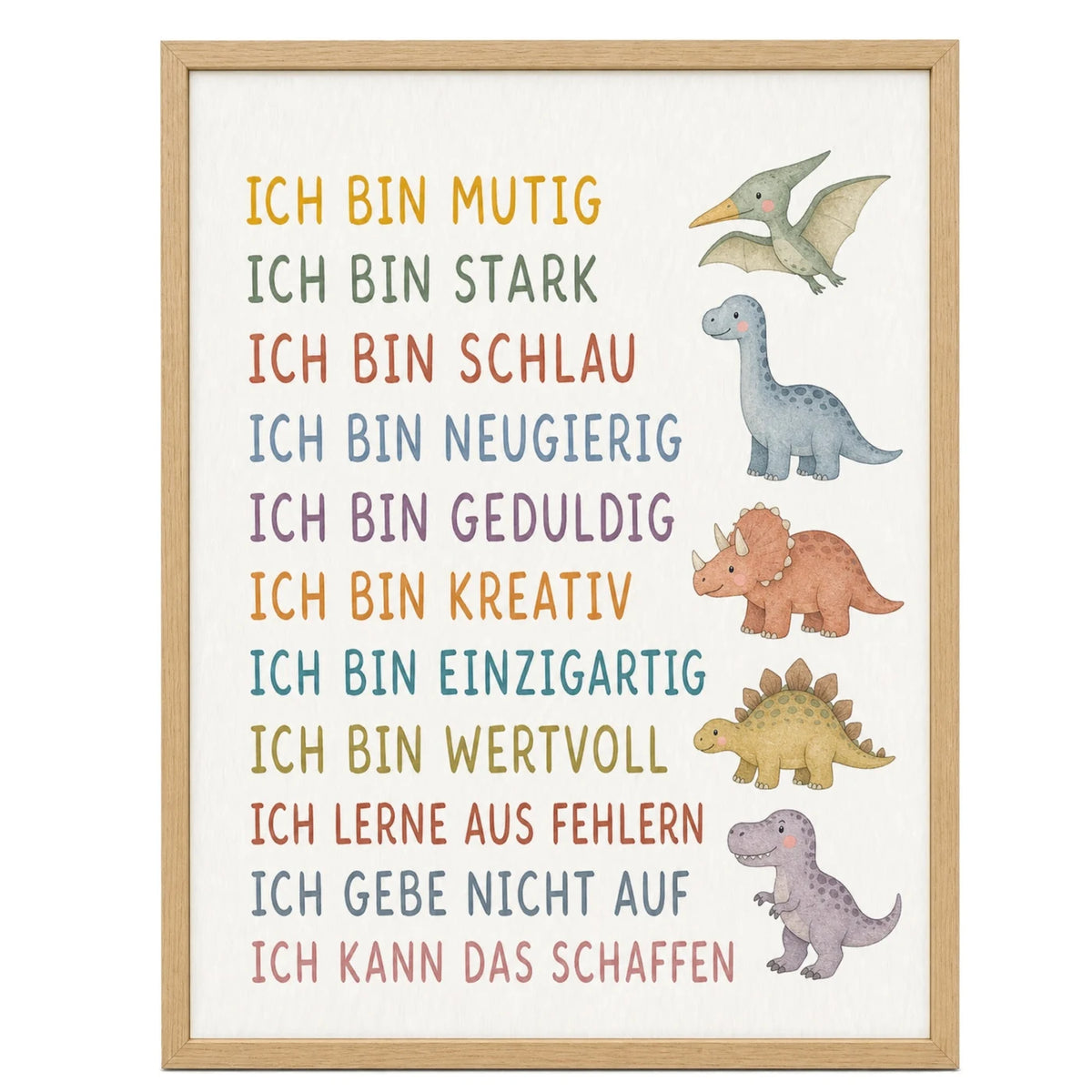 Affirmationsposter „Dinos“ fürs Kinderzimmer – Kinderposter mit positiven Botschaften, 30 × 40 cm