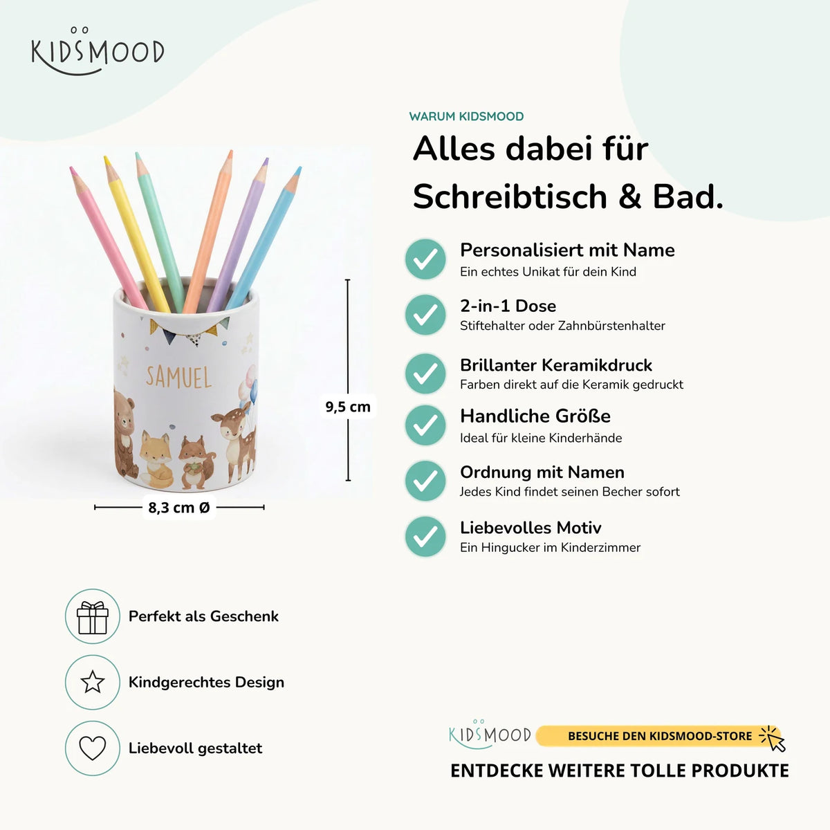 Personalisierter Stiftehalter Waldtiere Party â Keramik mit Wunschname