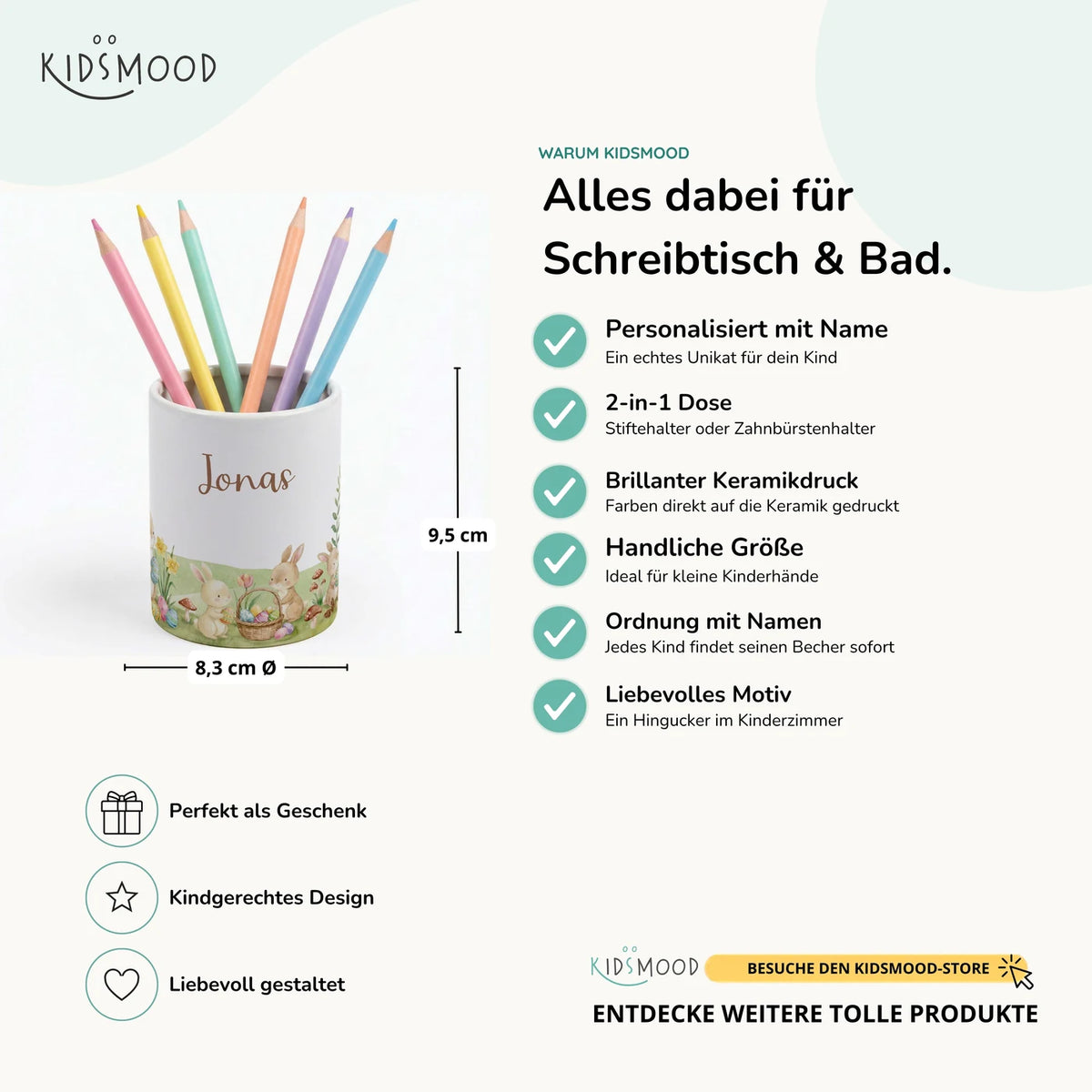 Personalisierter Stiftehalter Ostern Hasen â Keramik mit Wunschname