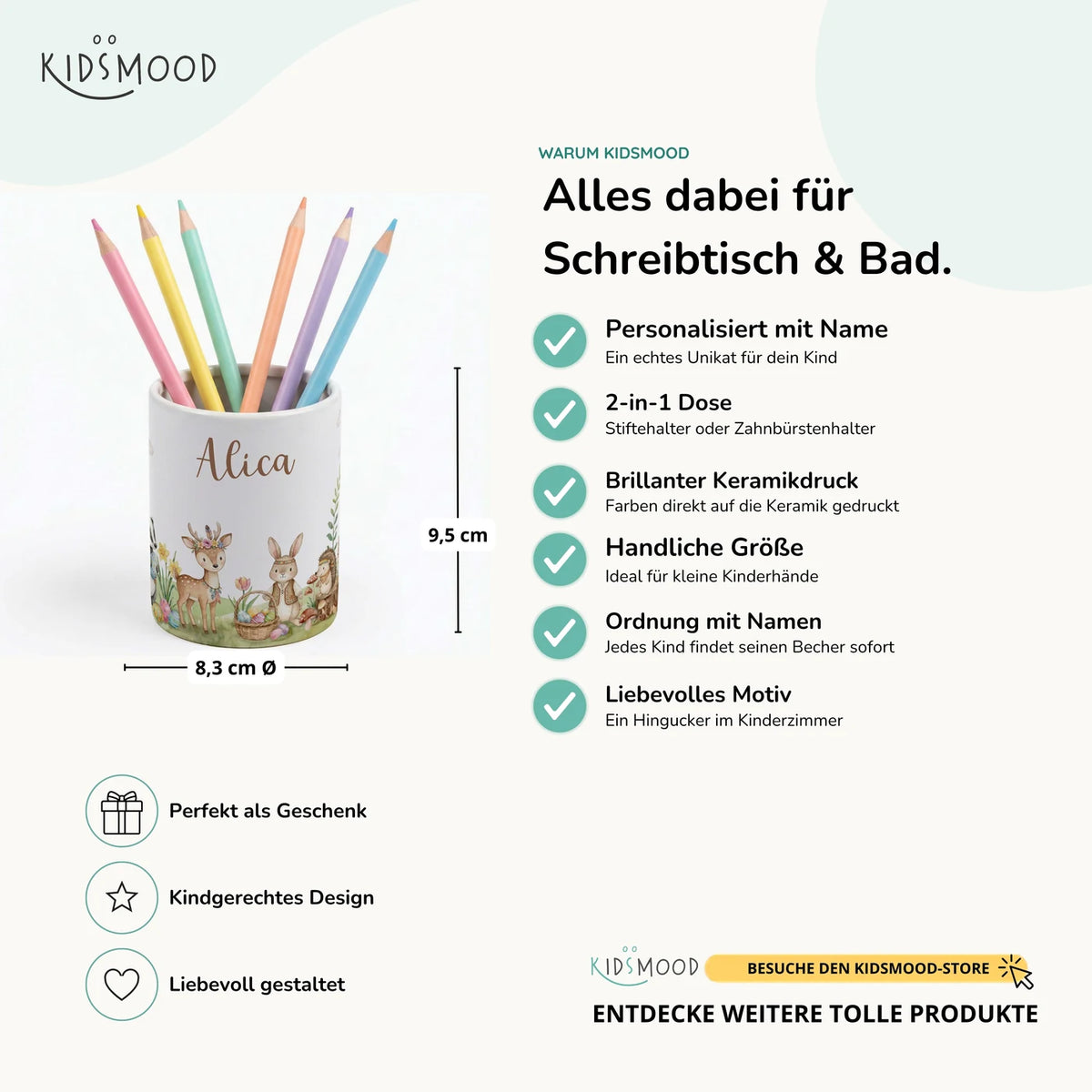 Personalisierter Stiftehalter Ostern Waldtiere-Treff â mit Wunschname