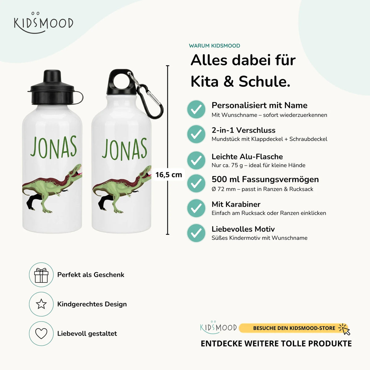Personalisierte Trinkflasche Kinder – Dino T-Rex