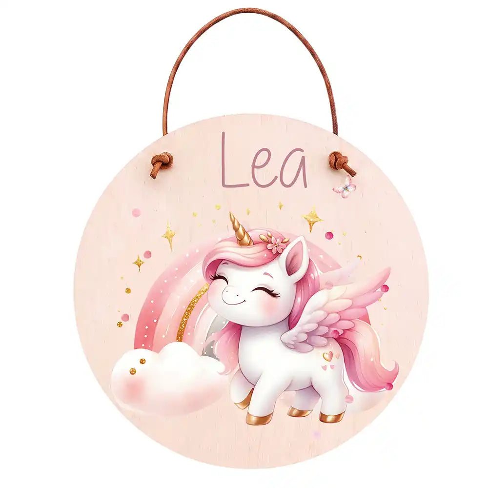 Türschild Kinderzimmer Einhorn, aus Echtholz, personalisiert mit Wunschname