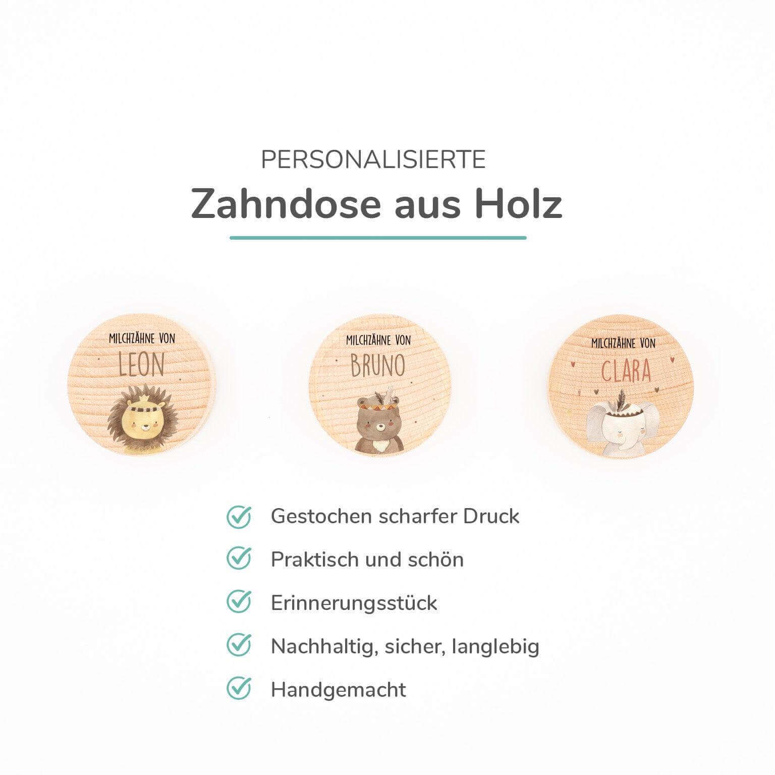 Milchzahndose personalisiert aus Holz Bunt Boho Design