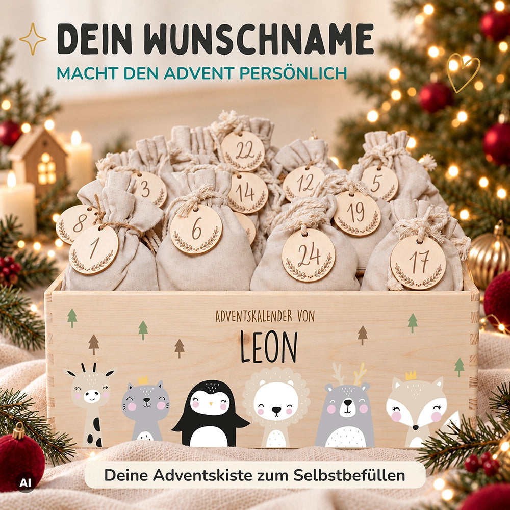 Personalisierter Adventskalender zum Befüllen - Winter Tierfamilie