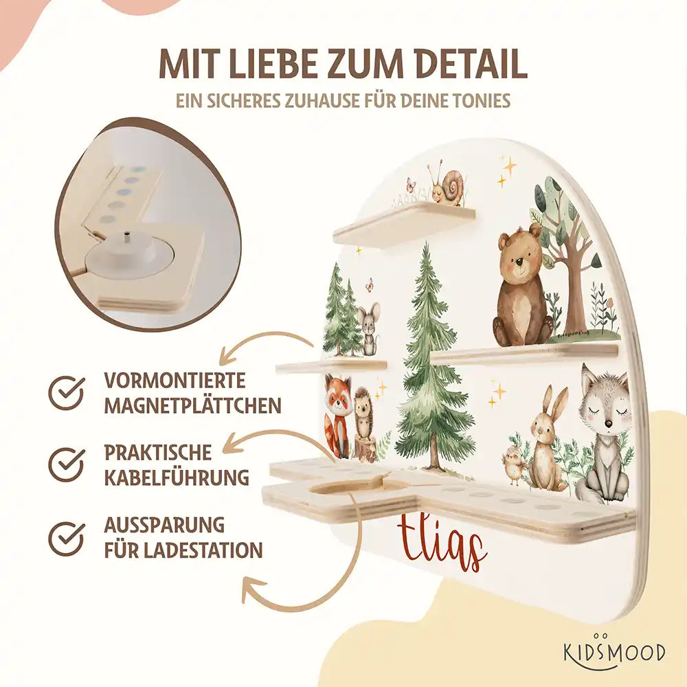 gravierte waldtier motive auf personalisiertem tonieregal