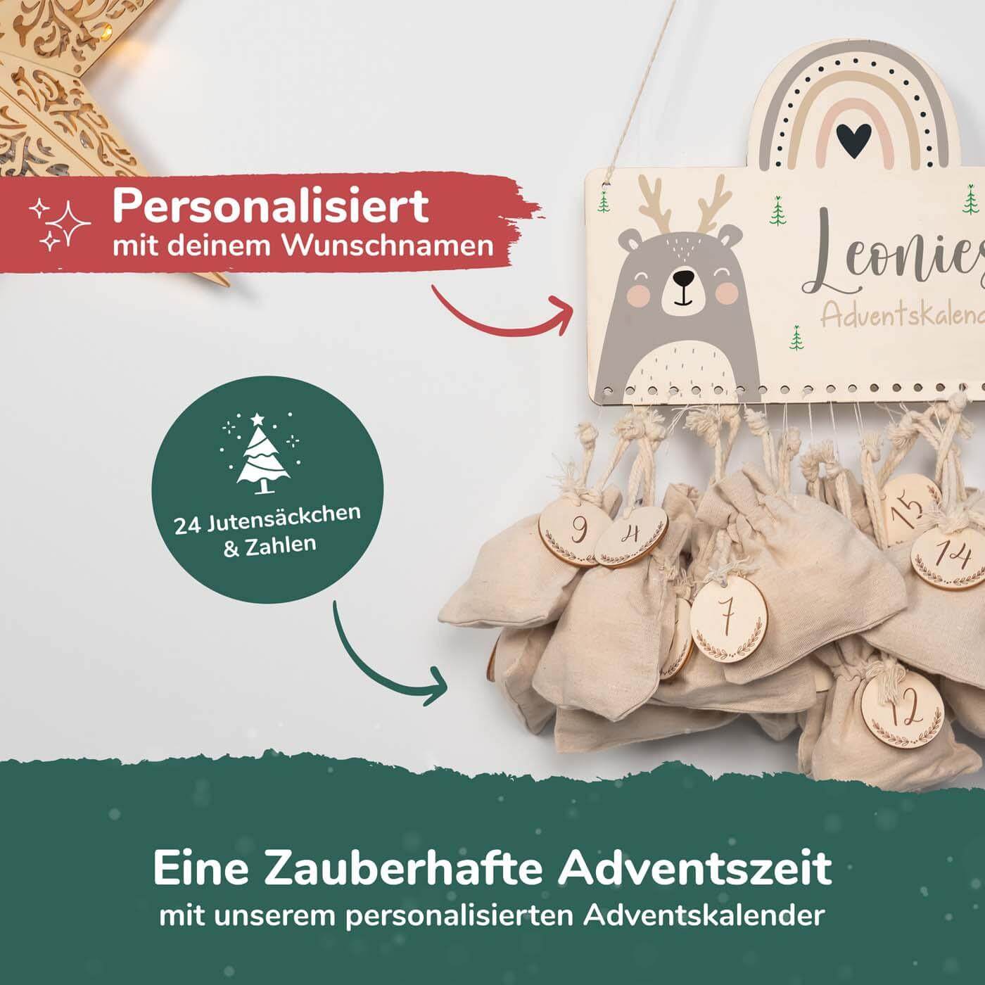 engraved advent calendar with rainbow and custom name