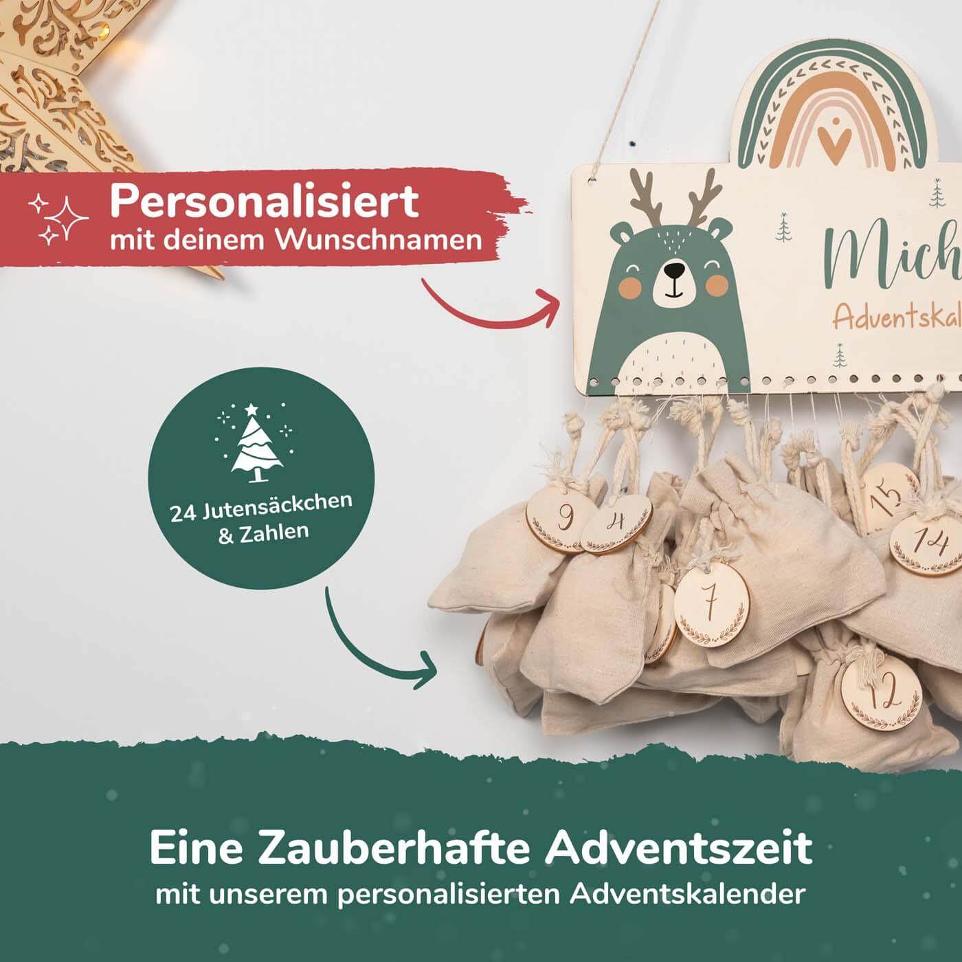 engraved advent calendar with rainbow and custom name