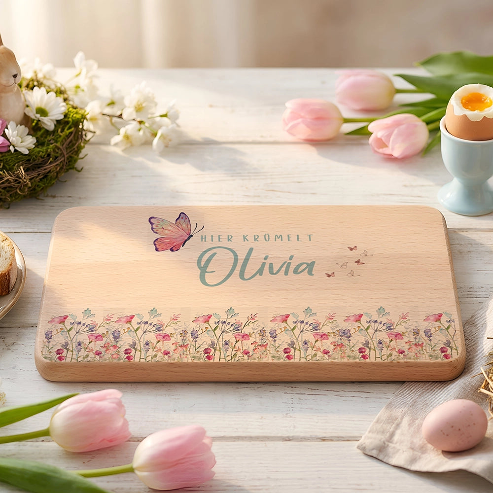 Frühstücksbrettchen Holz personalisiert - Blumenpark