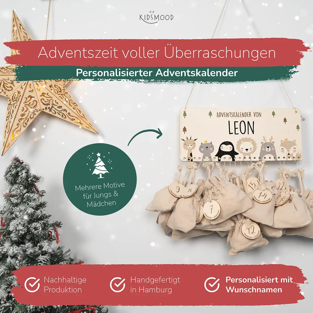 Personalisierbarer Adventskalender farbig - Winterfamilie