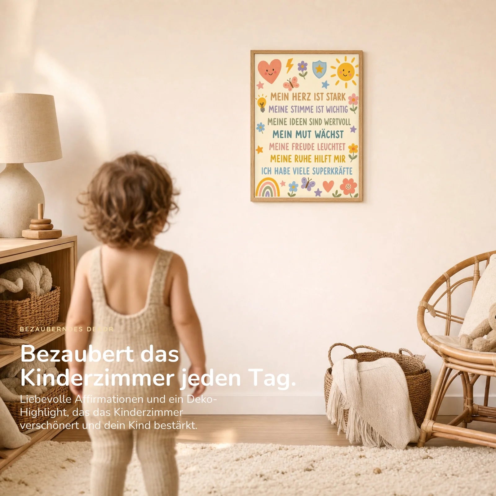 Affirmationsposter Kinderzimmer Blumenwiese SuperkrÀfte, im Kinderzimmer an der Wand
