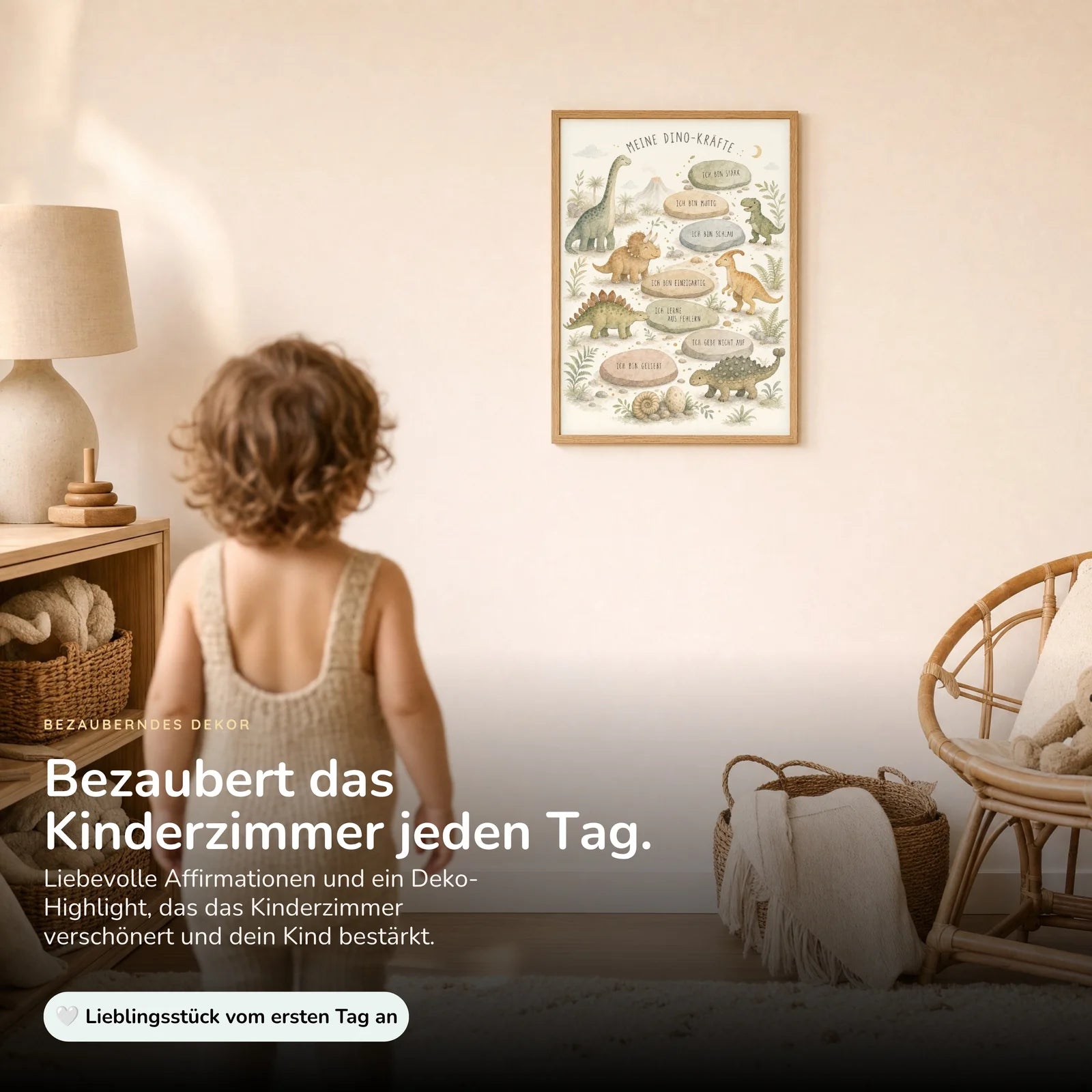 Affirmationsposter Kinderzimmer Dino-KrÀfte, im Kinderzimmer an der Wand