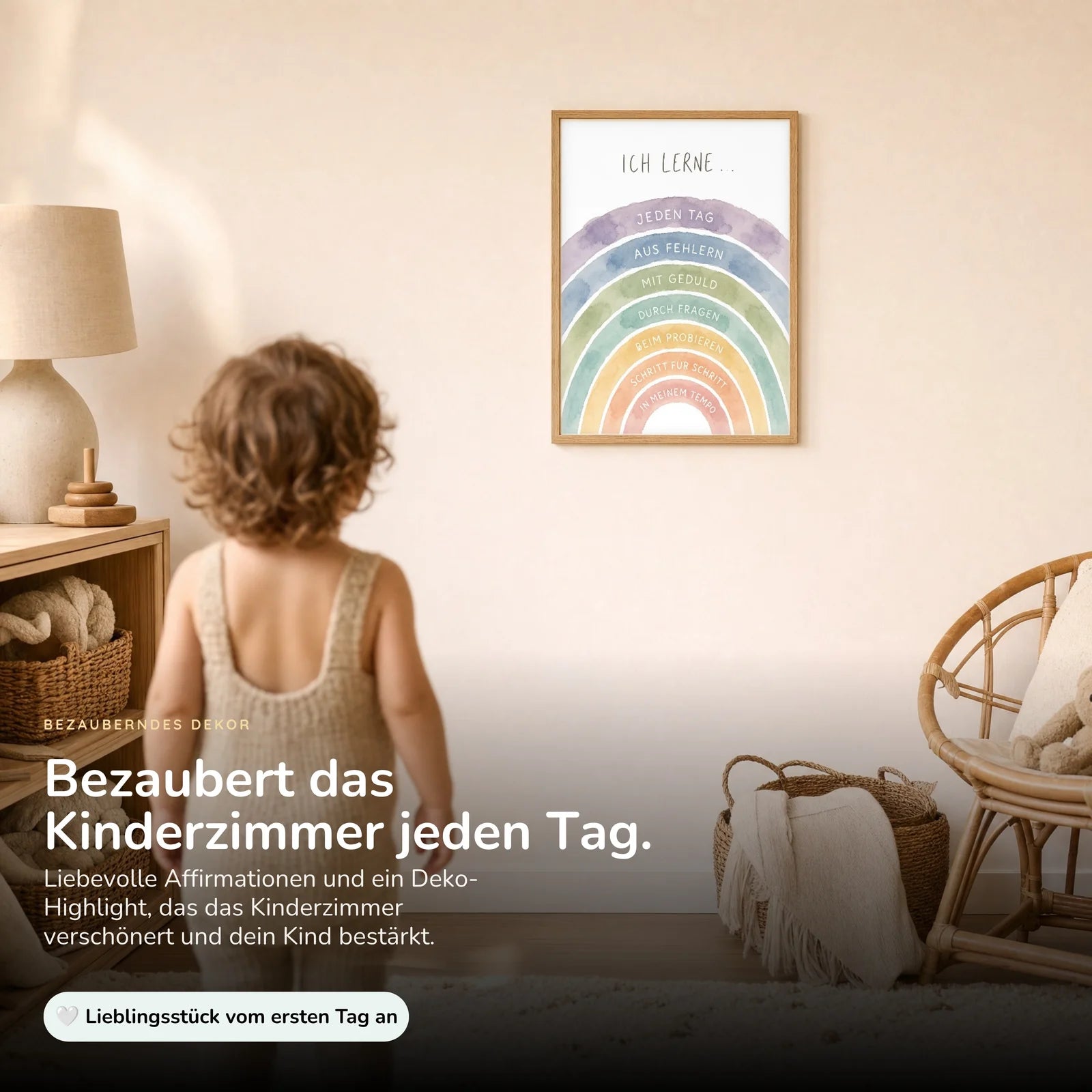 Affirmationsposter Kinderzimmer Regenbogen Ich lerne, im Kinderzimmer an der Wand