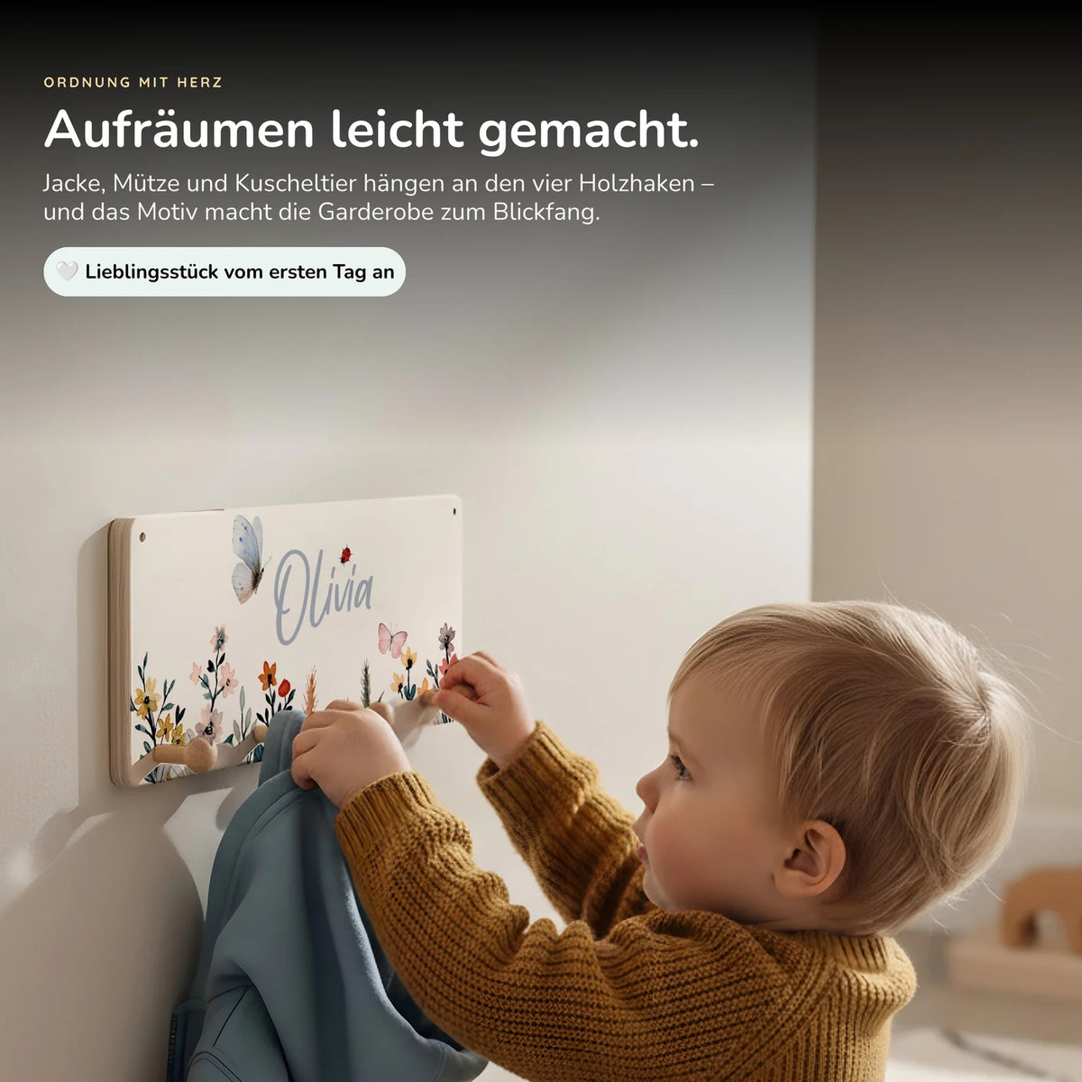 Kindergarderobe Holz personalisiert - Flora