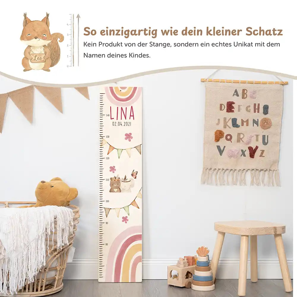Messlatte Kinder Holz & Aluverbund - Regenbogen Bär
