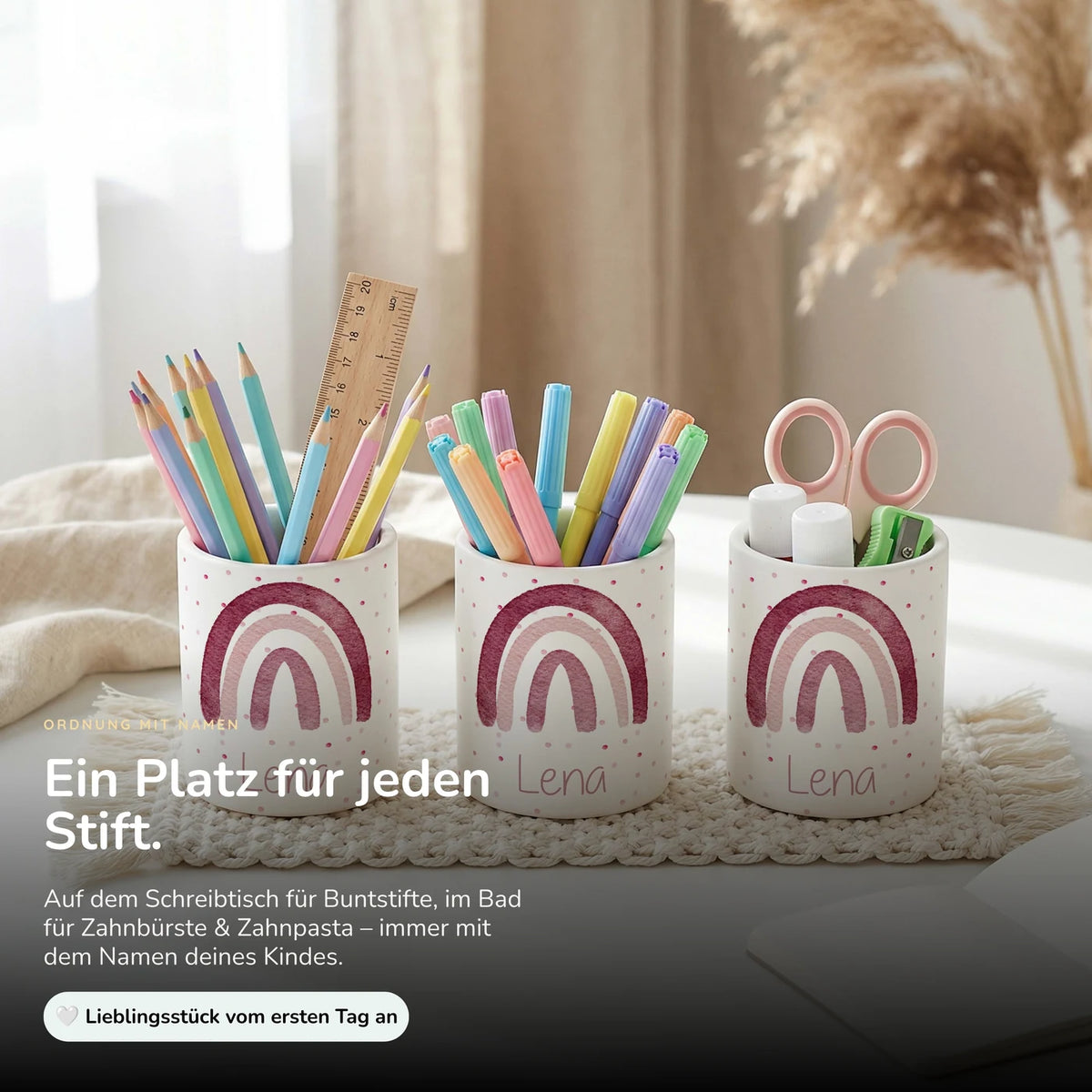 Personalisierter Stiftehalter Regenbogen Rosa â Keramik mit Wunschname