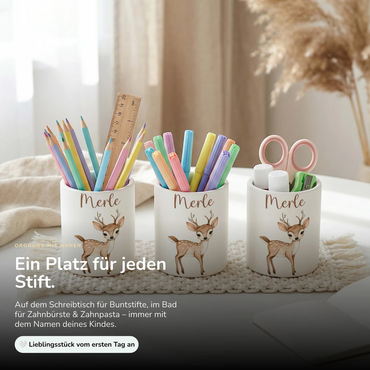 Personalisierter Stiftehalter Rehkitz Bambi â Keramik mit Wunschname