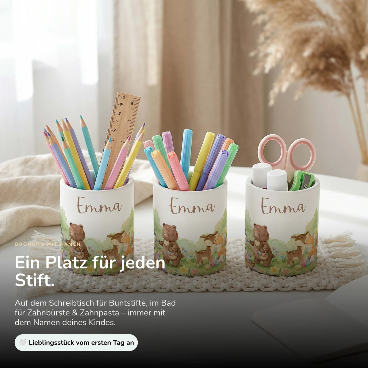 Personalisierter Stiftehalter Ostern BĂ€renfamilie â Keramik mit Wunschname