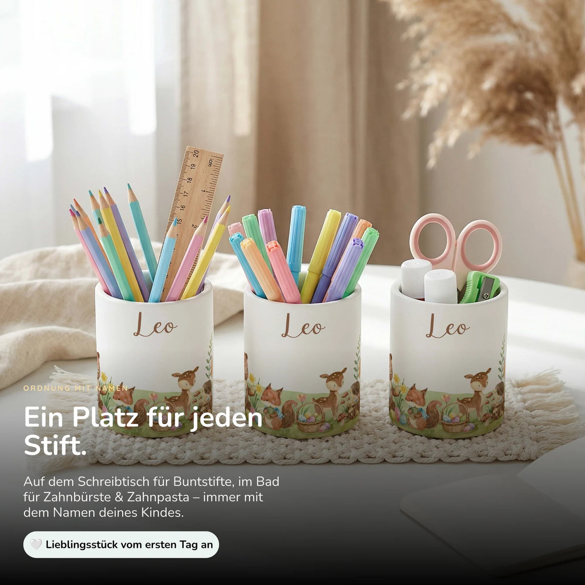Personalisierter Stiftehalter Ostern Frühlingswiese – Keramik mit Wunschname