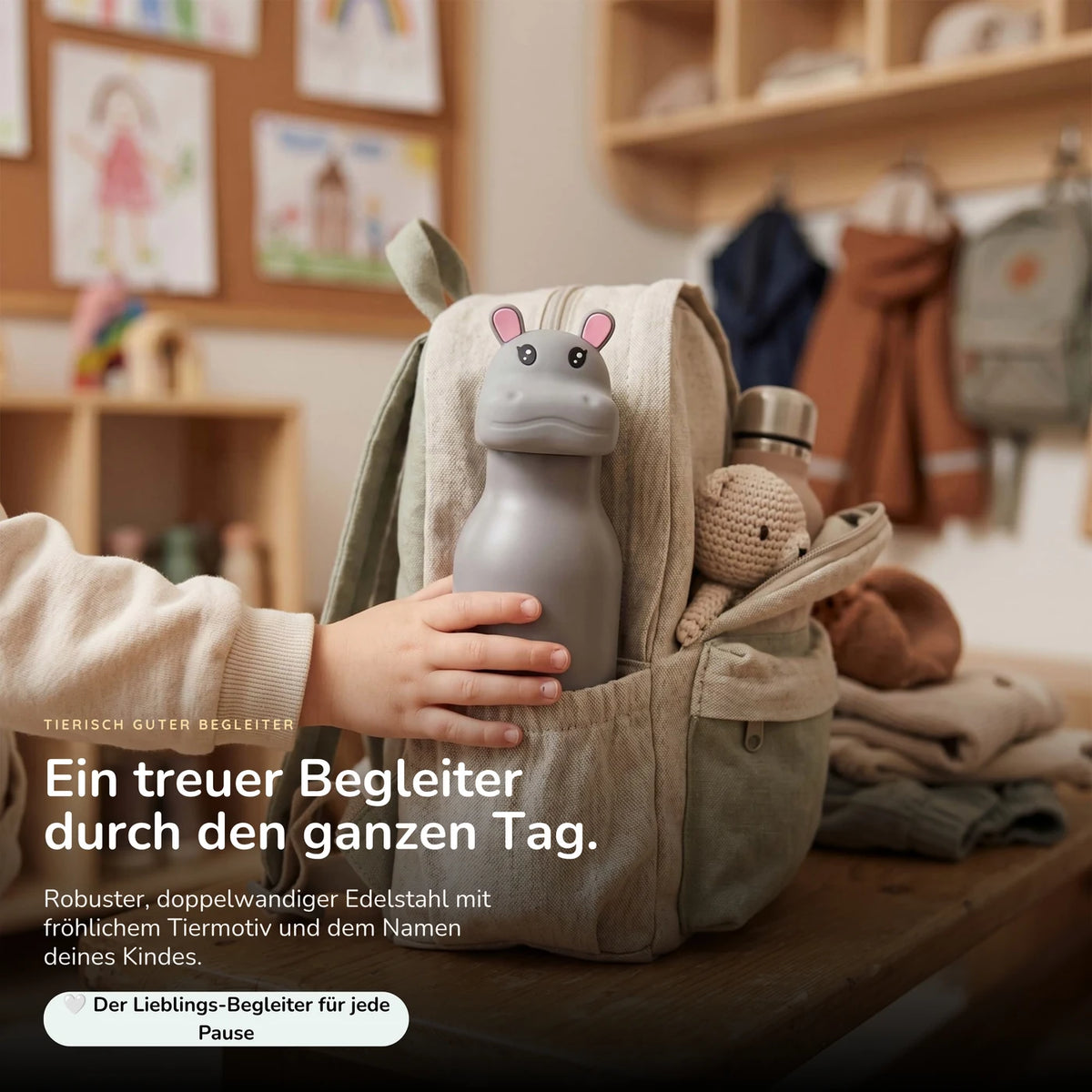 Personalisierte Trinkflasche Kinder Nilpferd – 450 ml