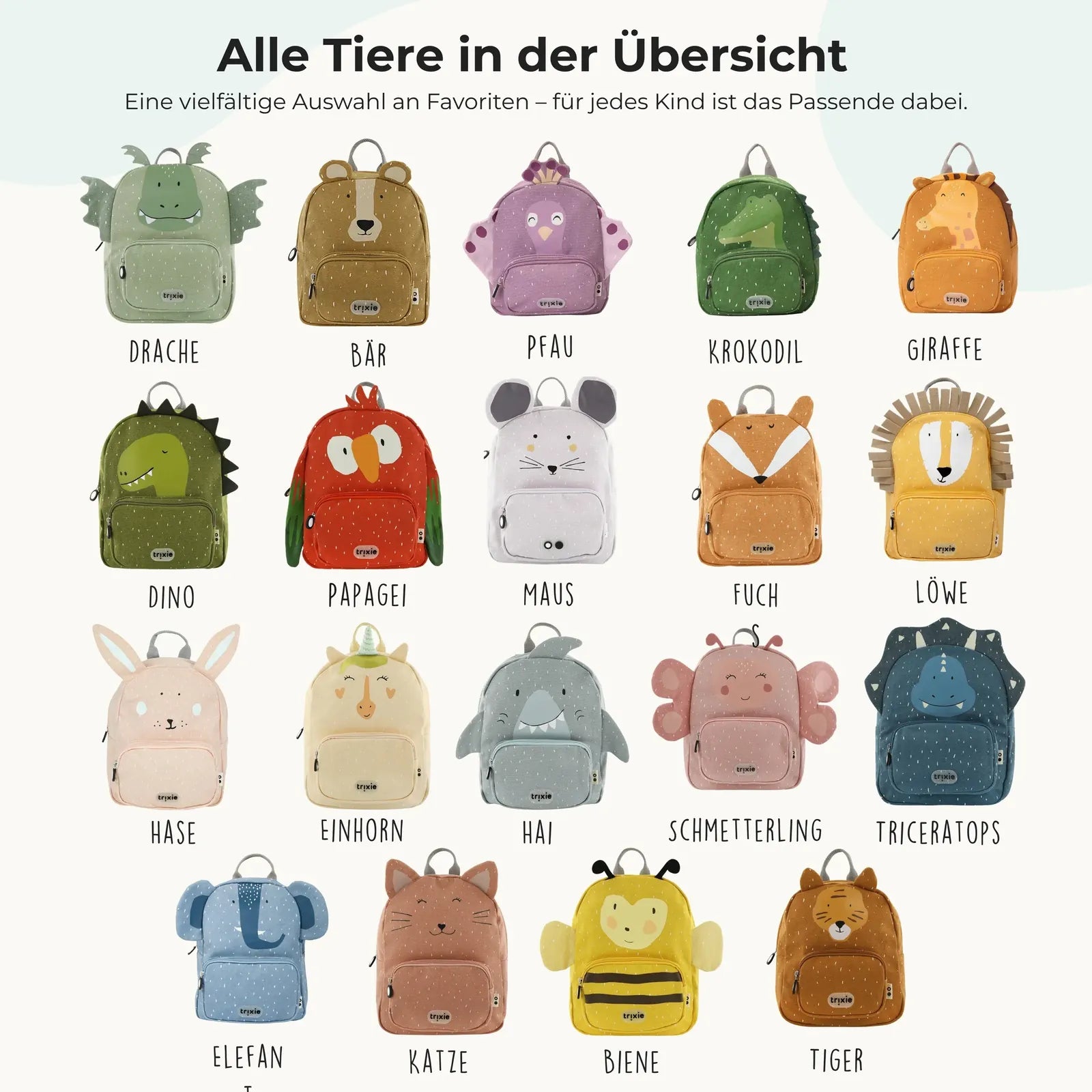 Trixie Kindergartenrucksack Einhorn, Tiermotiv-Design mit Wunschname