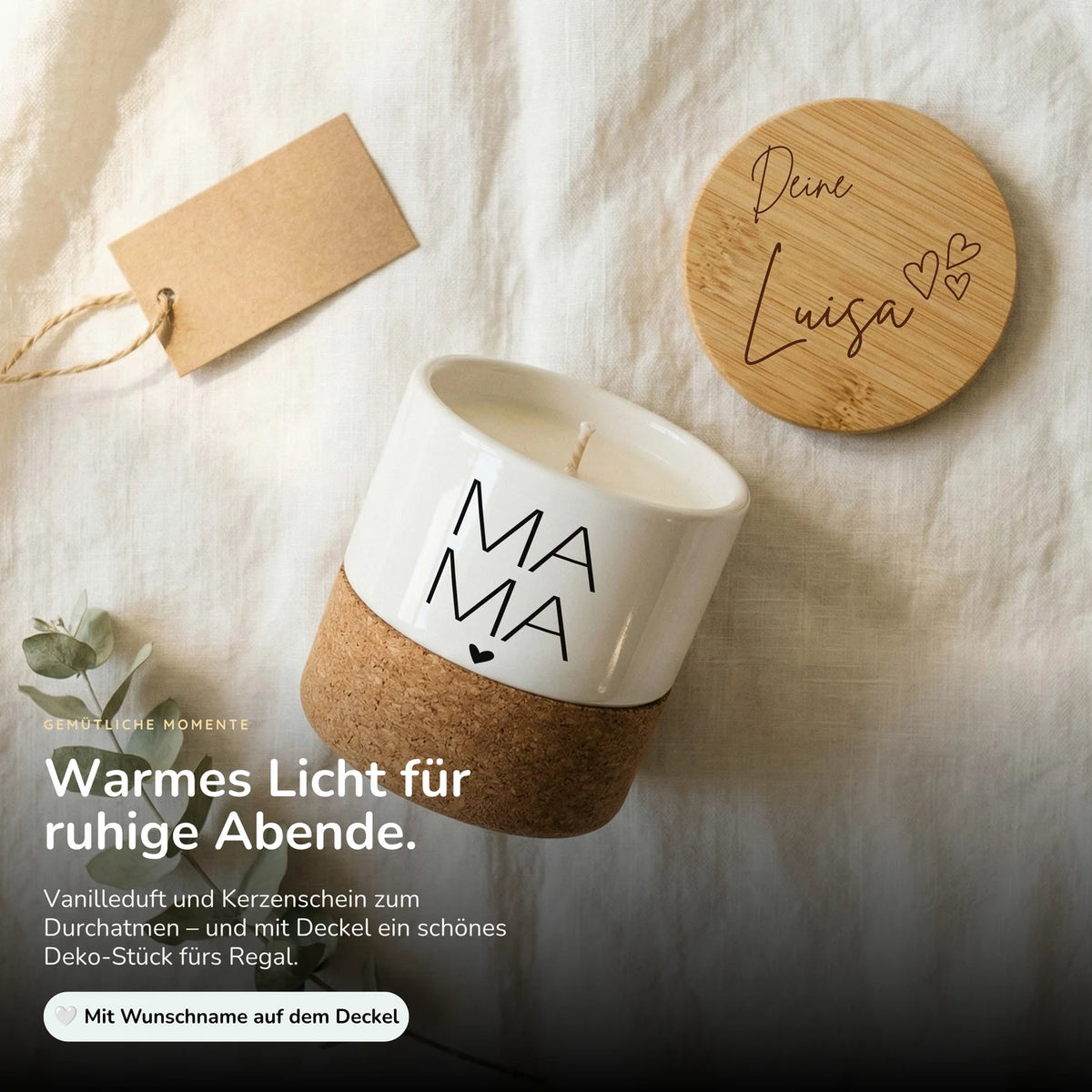 Duftkerze Vanille Keramik – Mama Typografie mit Wunschname