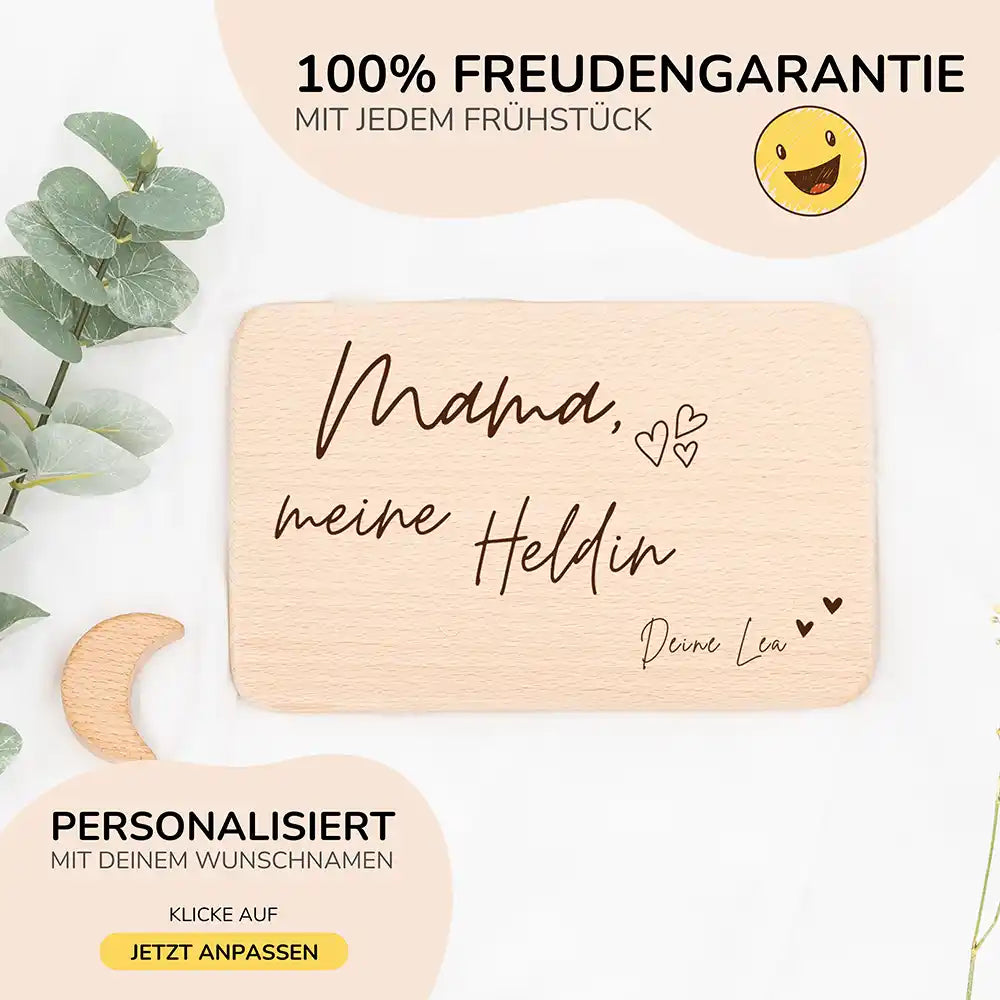 Frühstücksbrettchen Holz Mama meine Heldin aus Holz mit Gravur - Geschenk Muttertag