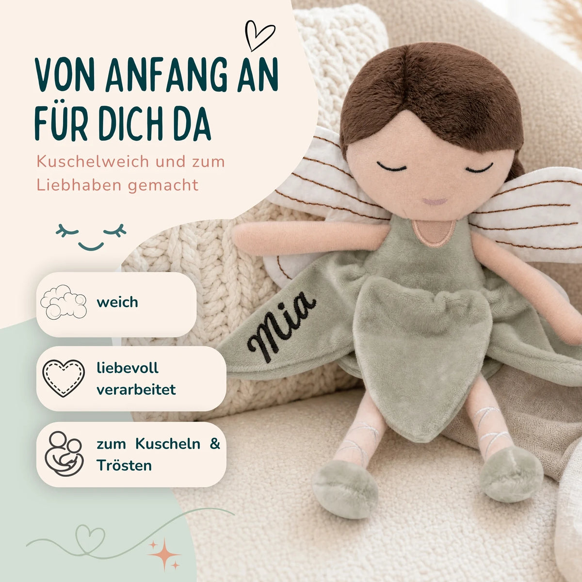 Jollein Stoffpuppe Fee Salbei â mit oder ohne Namen