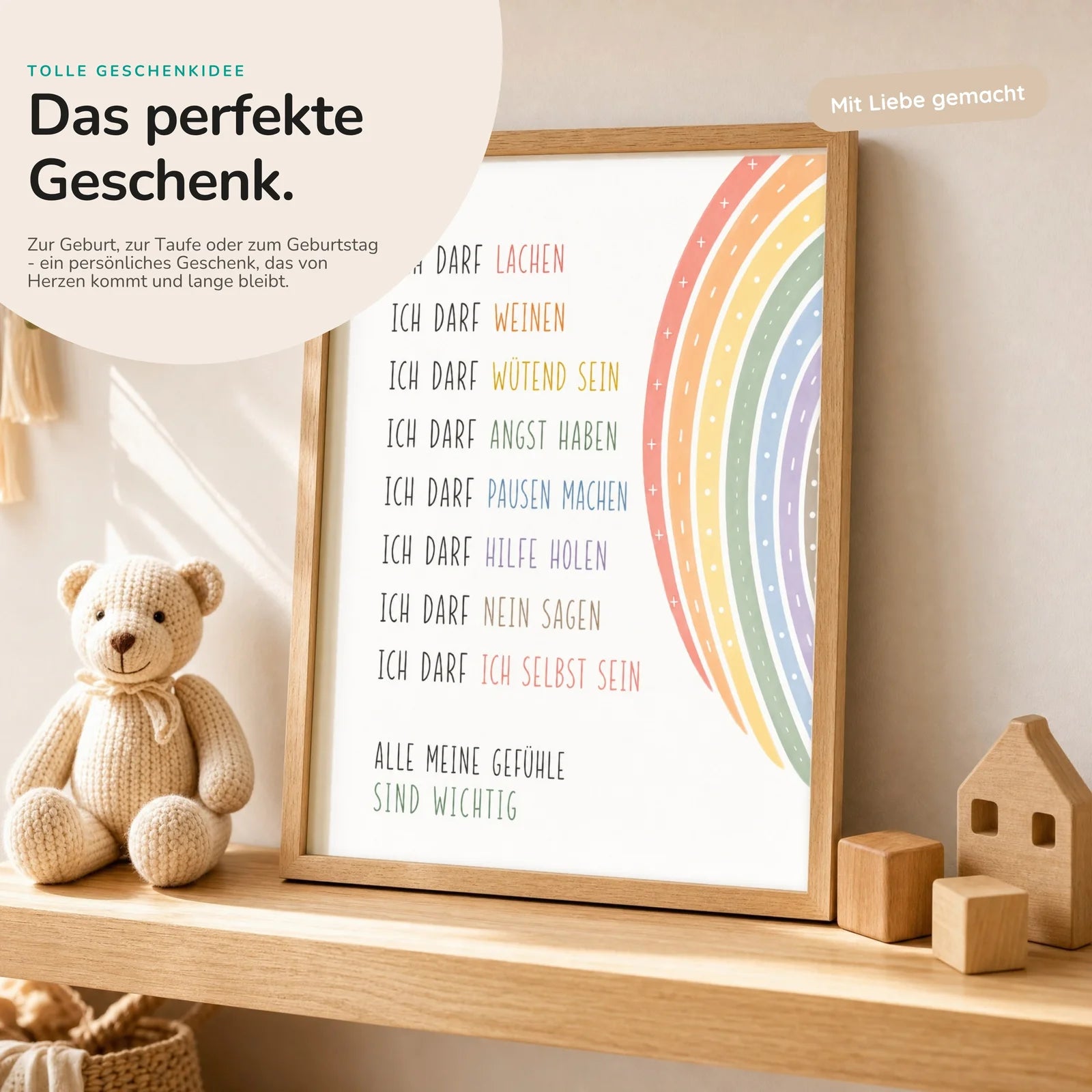 Affirmationsposter Kinderzimmer Minimal Ich darf, mit optionalem Holzrahmen