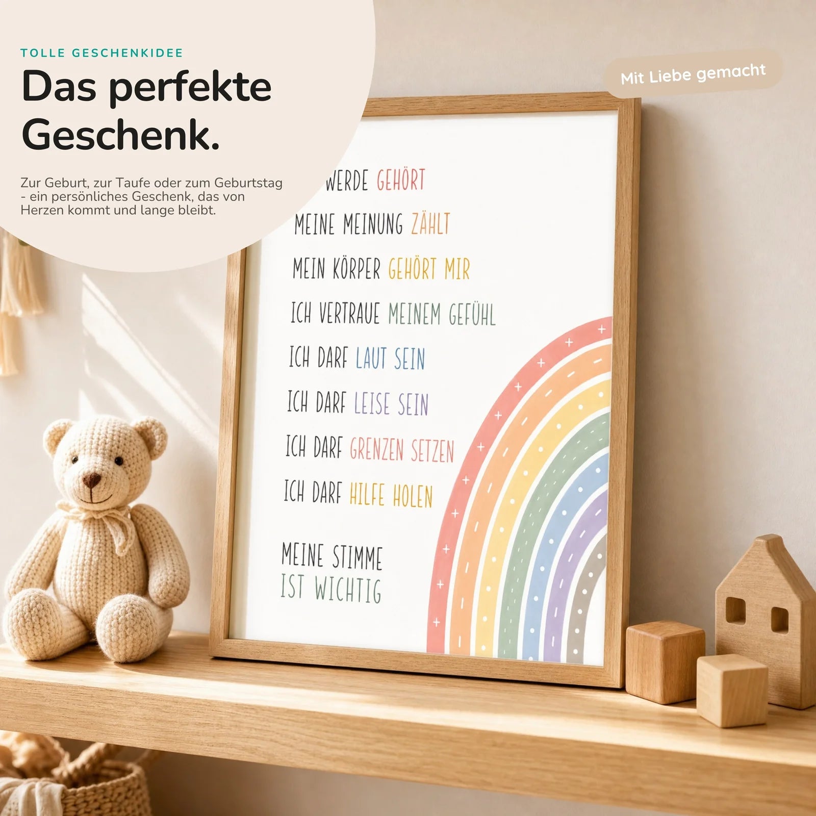 Affirmationsposter Kinderzimmer Minimal Meine Stimme, mit optionalem Holzrahmen