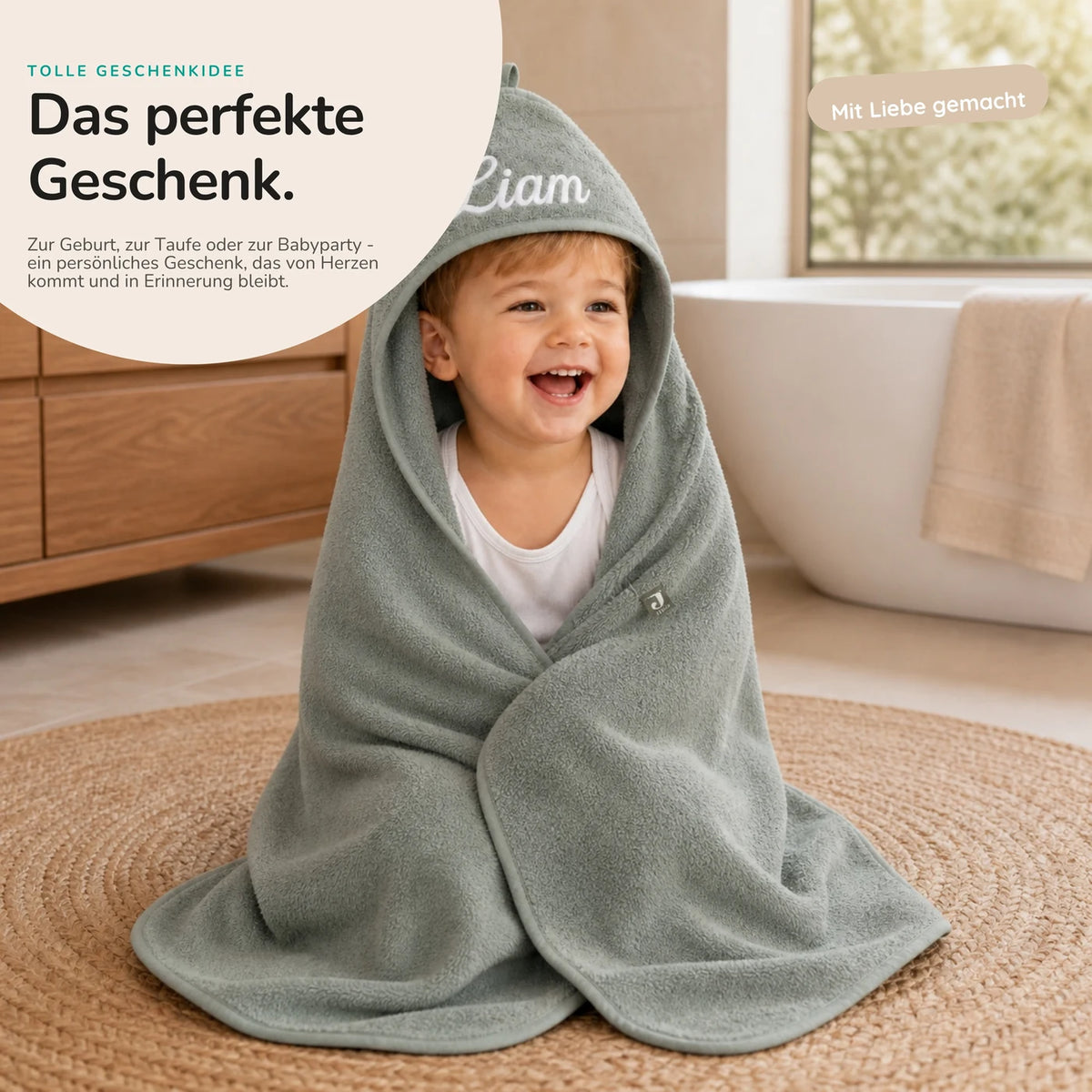 Kapuzenhandtuch Baby personalisiert – Mintgrün