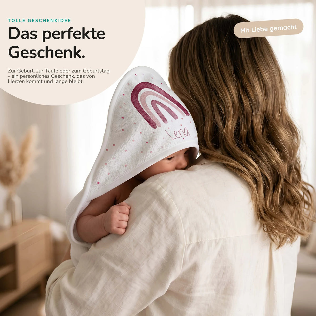 Personalisiertes Kapuzenhandtuch Baby – Boho-Regenbogen