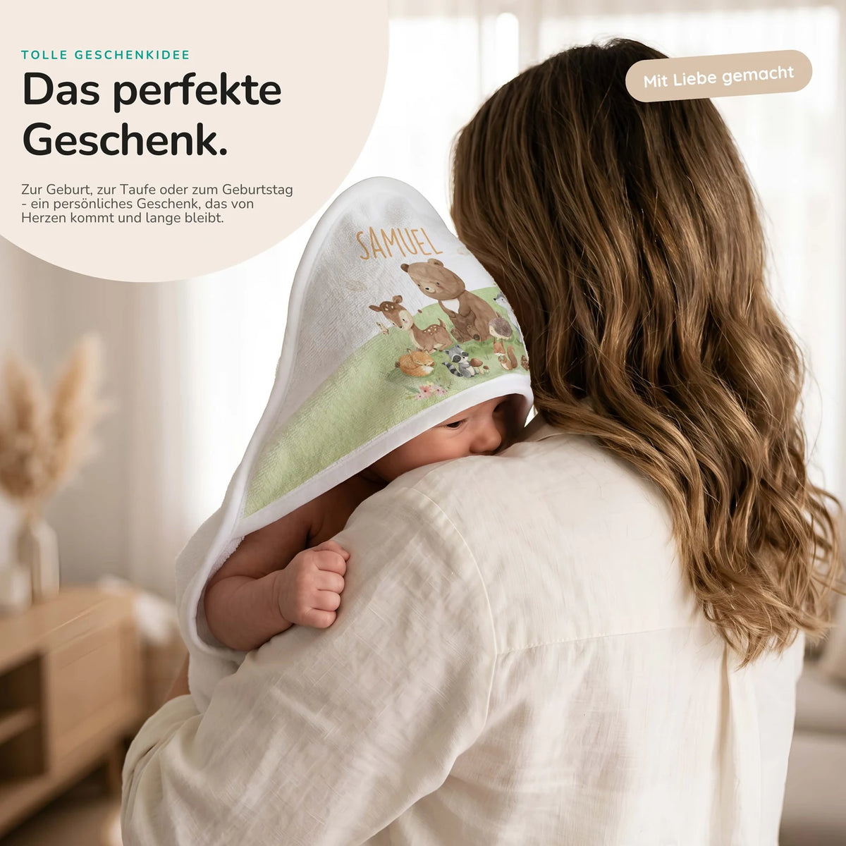 Personalisiertes Kapuzenhandtuch Baby – Waldparade