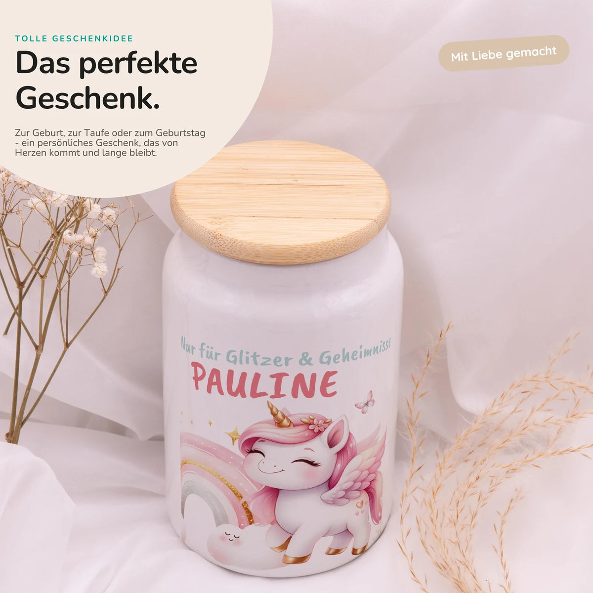 Personalisierbare Keksdose mit Name - Zauberhaftes Einhoen