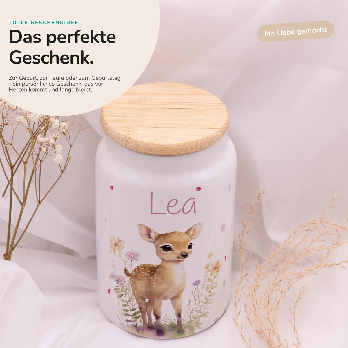 Personalisierbare Keksdose mit Name - Reh